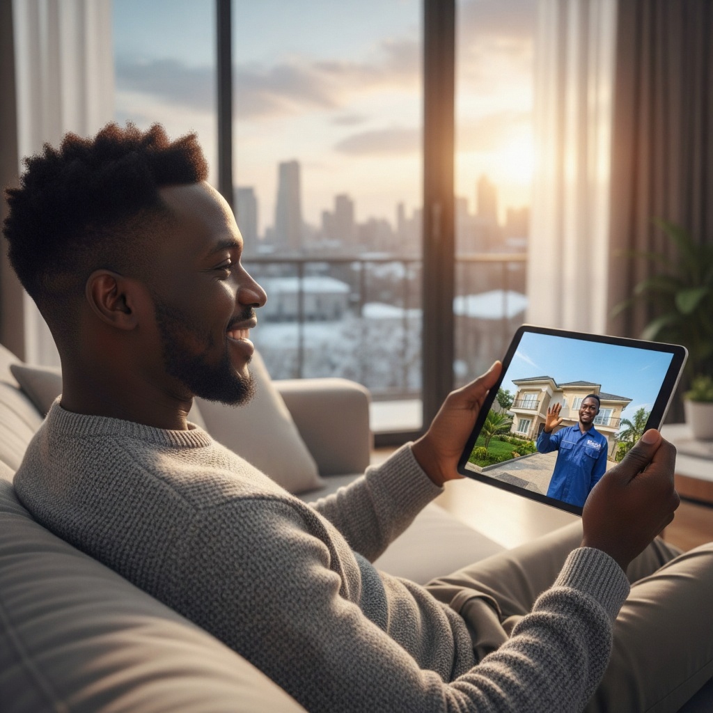 A happy Diasporan monitoring their Nigerian property remotely with DaFixas.